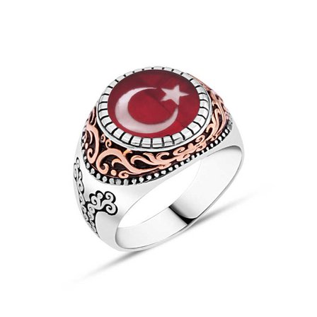 Amberkan Ay-Yıldız Mineli Erkek Yüzük
