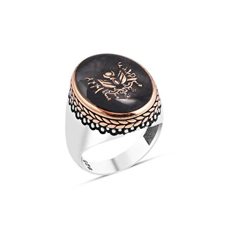 Amberkan Mineli Devlet Armalı Erkek Yüzük
