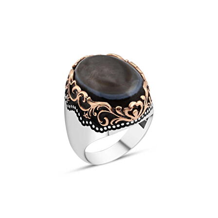 Amberkan Damarlı Oniks Taşlı Erkek Yüzük