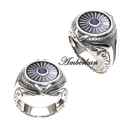 Lacivert Zirkon Taşlı Pervane Modeli Özel Tasarımlı Gümüş Yüzük