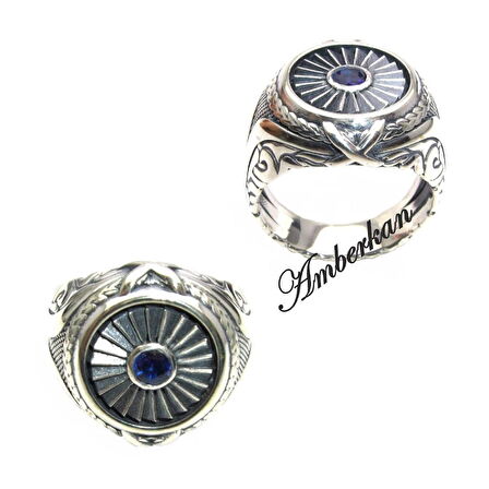 Lacivert Zirkon Taşlı Pervane Modeli Özel Tasarımlı Gümüş Yüzük