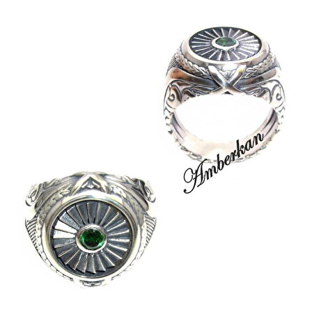 Yeşil Zirkon Taşlı Pervane Modeli Özel Tasarımlı Gümüş Yüzük