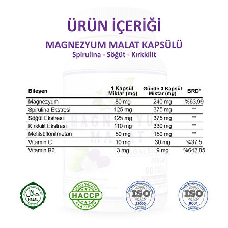 Magnezyum Malat Kapsül (Magnesium Malate Capsule)60Adet
