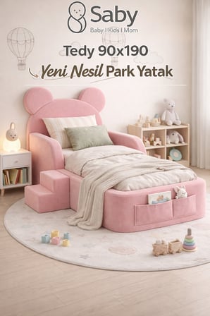 Saby Luxury Tedyy Baza ve Başlıklı Montessori Full Sünger Yatak Seti