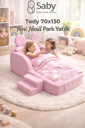 Saby Luxury Tedyy Baza ve Başlıklı Montessori Full Sünger Yatak Seti