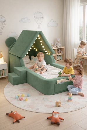 Saby Luxury Tedyy Baza ve Başlıklı Montessori Full Sünger Yatak Seti