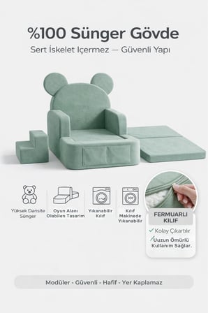 Saby Luxury Tedyy Baza ve Başlıklı Montessori Full Sünger Yatak Seti