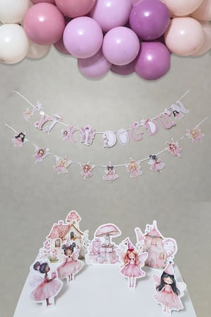 Peri Kızı Temalı Doğum Günü Süsleme Seti Banner Ve Masa Üstü Panolu Balon Zinciri Seti