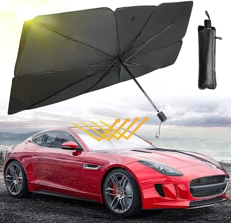 Oto Araç İçi Ön Cam Güneşlik Şemsiyesi - 5 Katmanlı UV Blokaj Kaplamalı, Isı Yalıtımlı Ön Cam Güneşliği - Araba, Minivan, SUV ve Kamyonet İçin Güneşten Koruyucu Şemsiye Büyük Boy (140 cm x 80 cm)