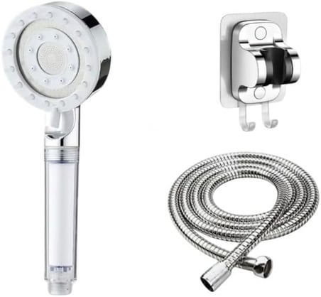 3'lü Set Masajlı Filtreli Duş Başlığı Gri Kendinden Yapışkanlı Mafsal Askı 150 cm Hortum Yüksek Basınçlı Duş Seti