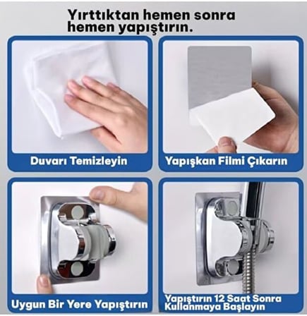 3'lü Set Masajlı Filtreli Duş Başlığı Gri Kendinden Yapışkanlı Mafsal Askı 150 cm Hortum Yüksek Basınçlı Duş Seti