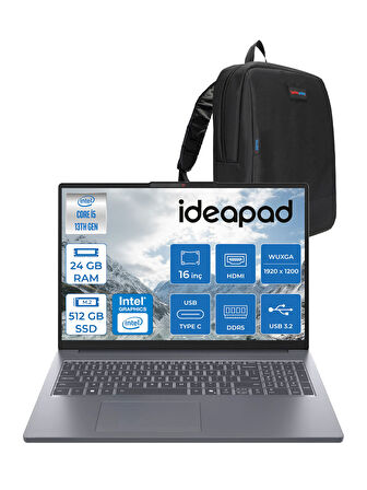 Lenovo Ideapad Slim 3 16IRH10 Intel Core I5 13420H 24GB 512GB SSD Freedos 16" Wuxga (1920X1200) IPS 300NITS Taşınabilir Bilgisayar 83K2001UTRF04 + Zetta Çanta