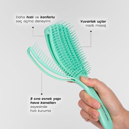 Airflex Dolaşık Saç Açma Fırçası, Kolay Tarama, Elektriklenme Önleyici Tarak (SU YEŞİLİ)