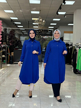 Gizli Düğmeli Tunik İndigo Beden 50