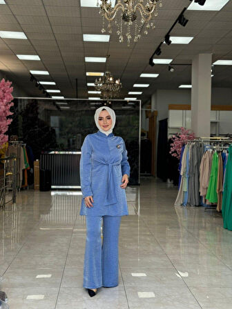 Kuşak Detaylı Takım Bebe Mavisi Beden 1-38-40