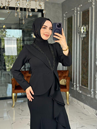 Elina Krep Elbise-Siyah Beden 38