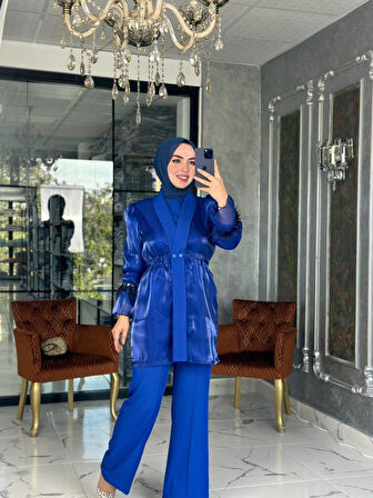 Nurgül Üçlü Takım-Saks mavisi Beden 38
