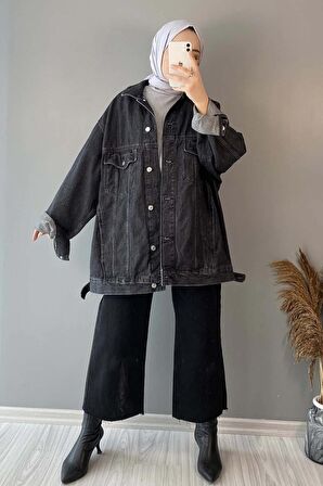 Çift Cepli Oversize Kot Ceket