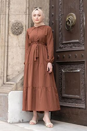 Yarım Düğme Detaylı Terikoton Elbise