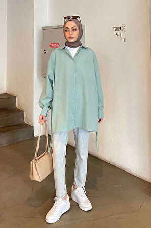 Oversize Gömlek Mint Yeşili