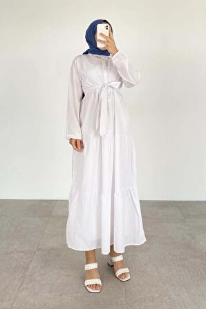 Yarım Düğme Detaylı Terikoton Elbise