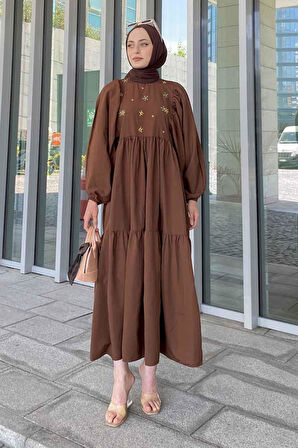 Yazlık Elica Elbise Acı Kahverengi