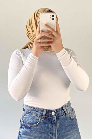 Bisiklet Yaka Düz Renk Body Beyaz