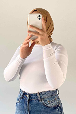 Bisiklet Yaka Düz Renk Body Beyaz