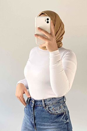 Bisiklet Yaka Düz Renk Body Beyaz