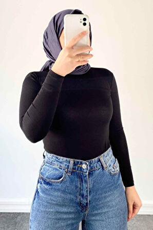 Bisiklet Yaka Düz Renk Body Siyah