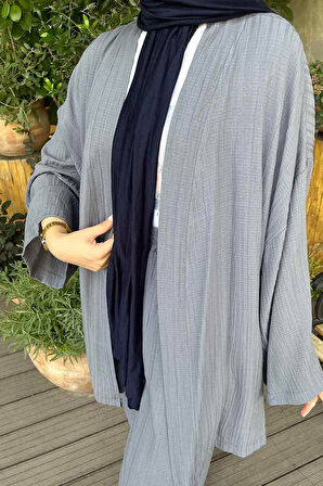 Gofre Kimono İkili Tesettür Takım Füme