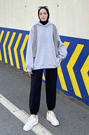 Kapşonlu Oversize Yan Cepli Sweat