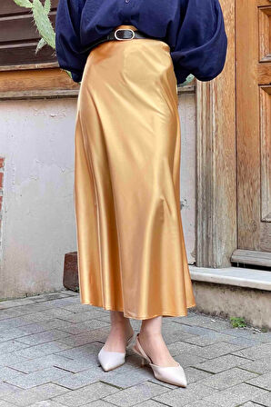 Düz Saten Çan Etek Gold