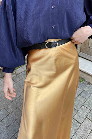 Düz Saten Çan Etek Gold