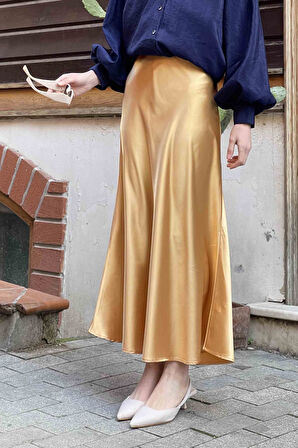 Düz Saten Çan Etek Gold