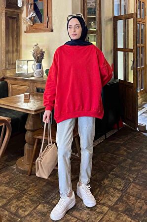Balon Kol Yaka ve Etek Ucu Manşetli Bol Sweat