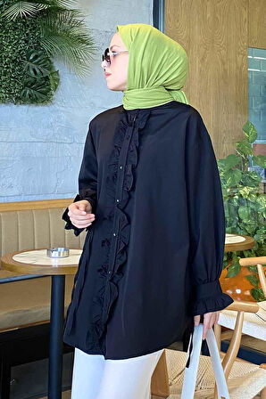 Flores Fırfırlı Tunik Siyah