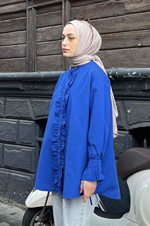 Flores Fırfırlı Tunik Saks Mavisi