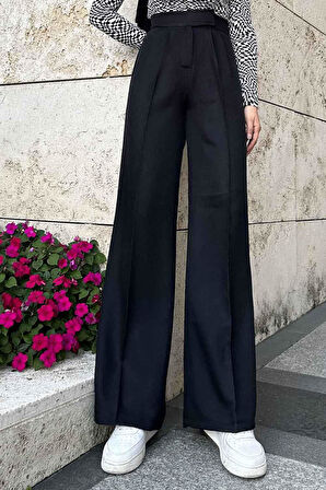 Beli Cırt Cırtlı Palazzo Model Pantolon Siyah