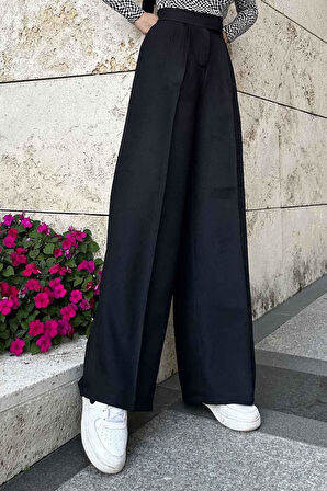 Beli Cırt Cırtlı Palazzo Model Pantolon Siyah