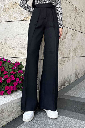 Beli Cırt Cırtlı Palazzo Model Pantolon Siyah