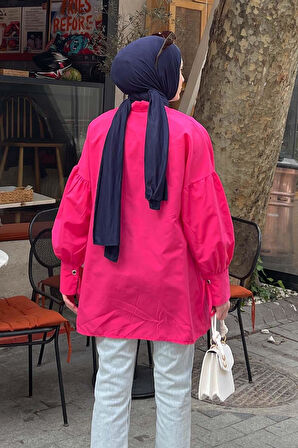 Kol Bağlama Detaylı Oversize Gömlek Fuşya