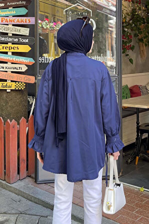 Flores Fırfırlı Tunik Lacivert