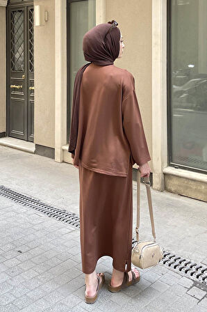 Kristal Etekli Takım Acı Kahverengi