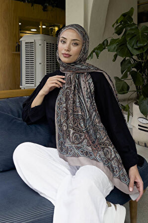 Retro Desen Pamuk Şal Vizon Yeşil