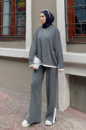 Pantolon Yırtmaçlı Triko Takım Antrasit