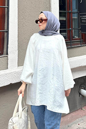 Kuşak Bağlamalı Tunik Beyaz
