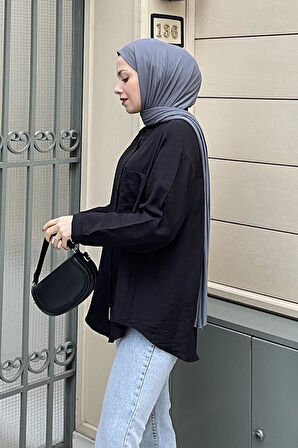 Tek Cep Oversize Gömlek Siyah