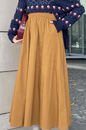 Cep Detaylı Kloş Keten Etek TABA