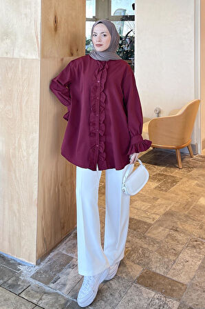 Flores Fırfırlı Tunik Bordo